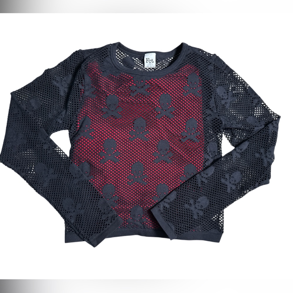 FCT With Love Black Mesh Skull Long Sleeve Pull Over Top Women’s Size XL